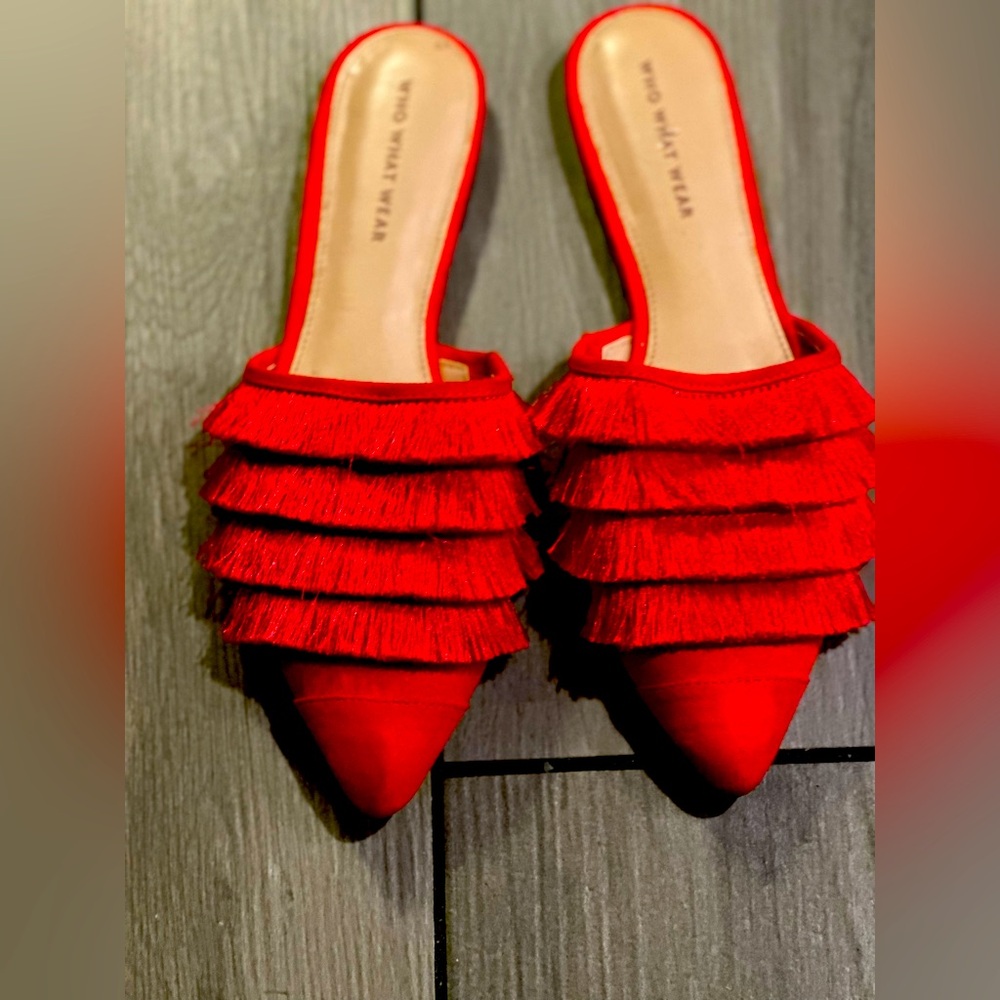 Who What Wear Red Mules with Ruffled Detail